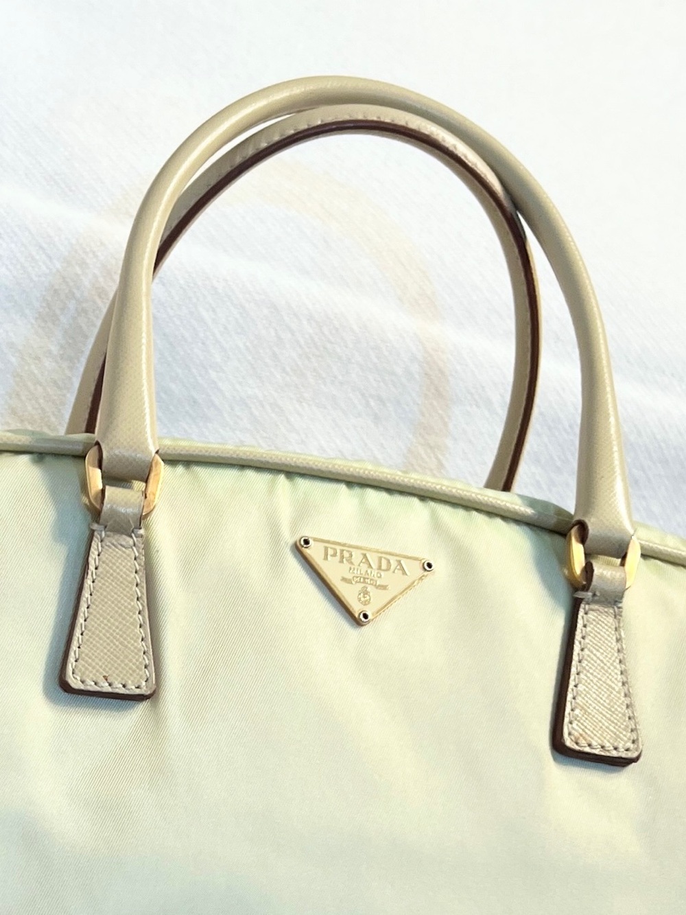 Prada⭐️Authentic Pale Yellow Nylon Top-Handle Gold hardware Hobo Bag - Picture 5 of 12